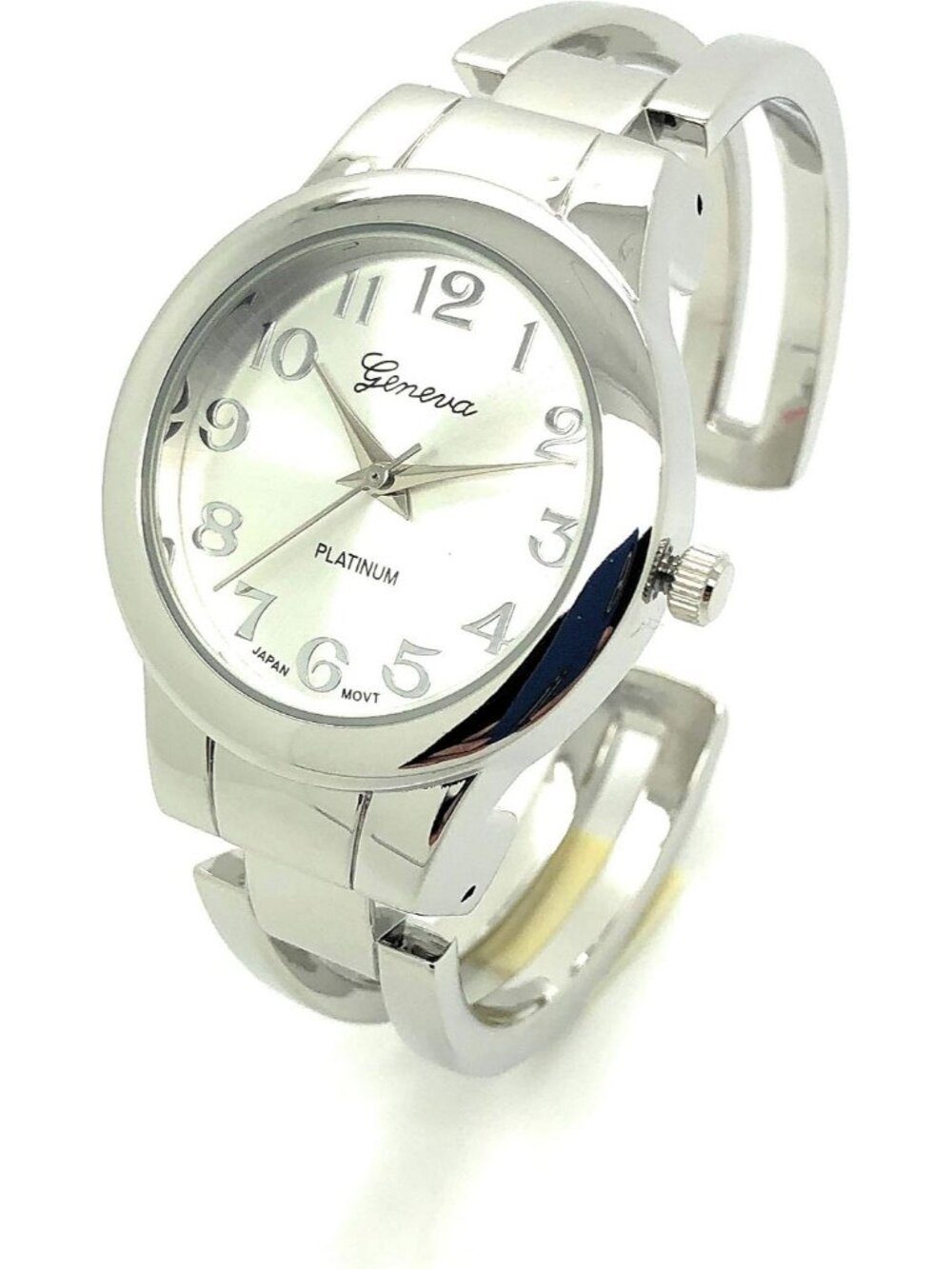 Women's Silver Round Elegant Simple Casual Metal Bangle Cuff Fashion Watch